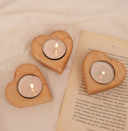 Heart & Round Wooden Tealight Candle Holder