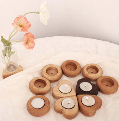 Heart & Round Wooden Tealight Candle Holder