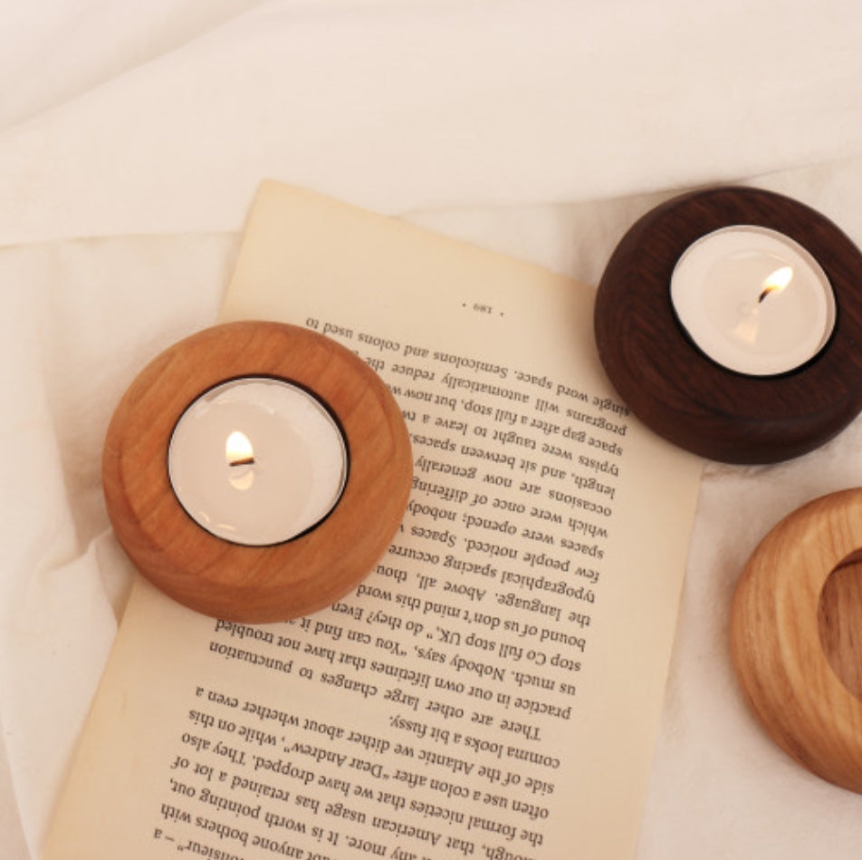 Heart & Round Wooden Tealight Candle Holder